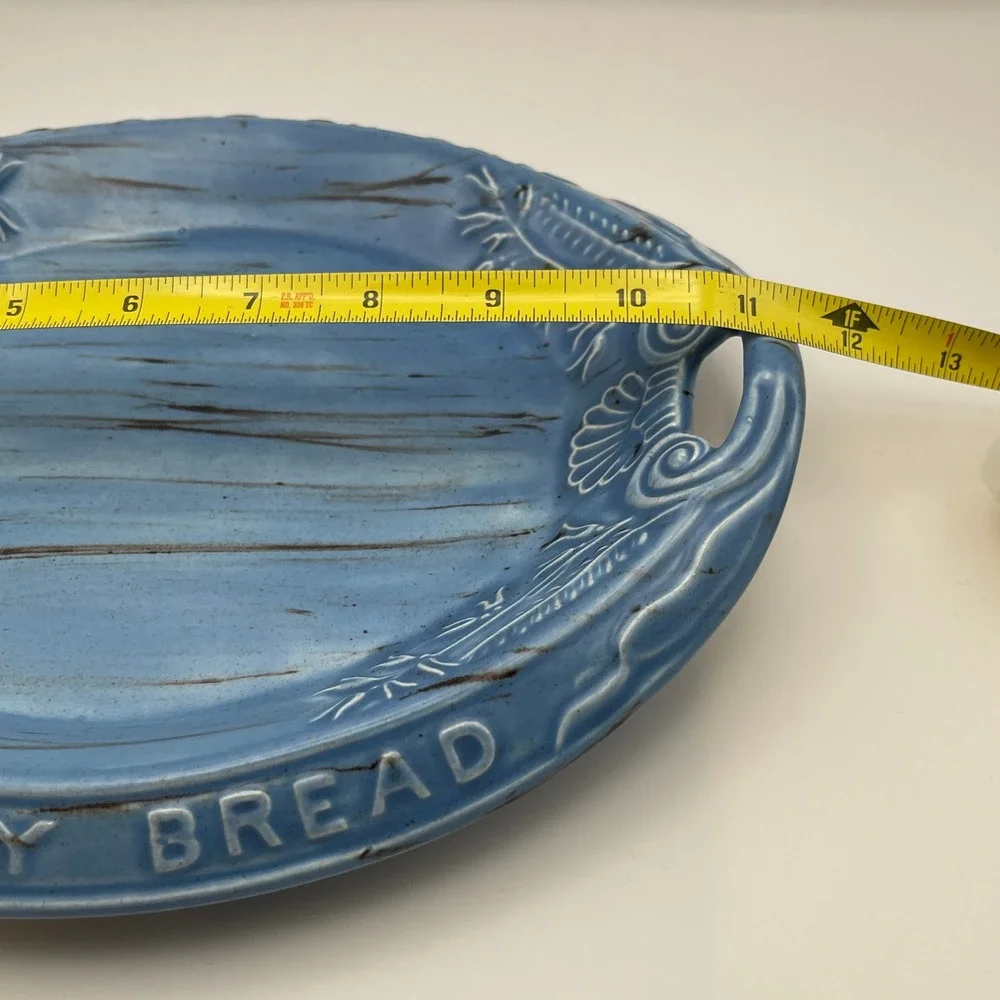 Vintage Blue Ceramic Give Us This Day Our Daily Bread Tray Platter 1982 MBL